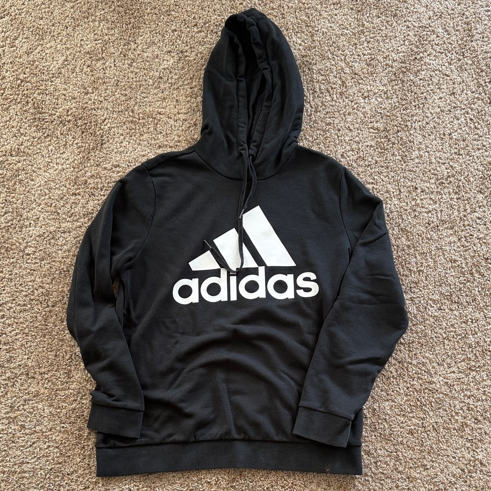 Adidas Essentials Relaxed Black and White Logo Hoodie